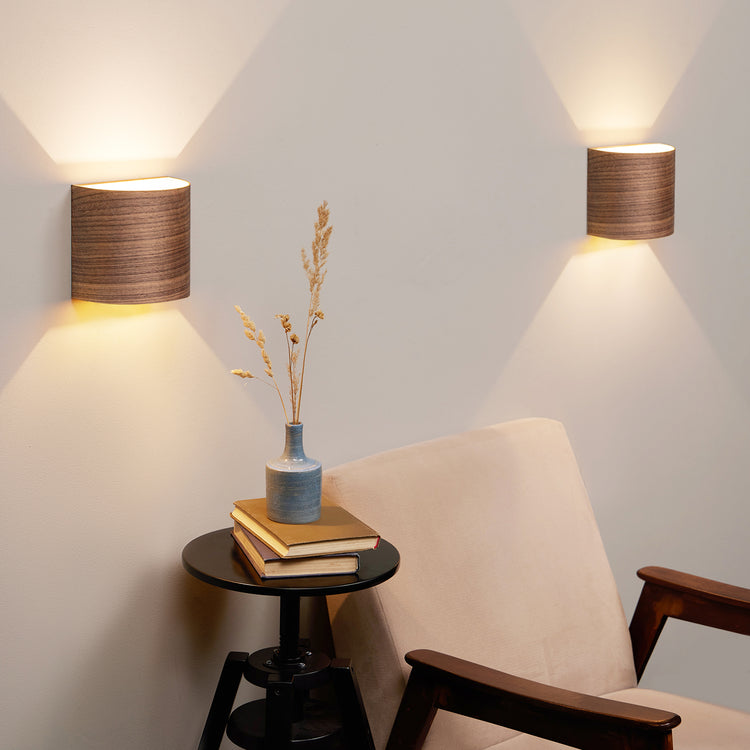 2 wall sconces set with walnut finish