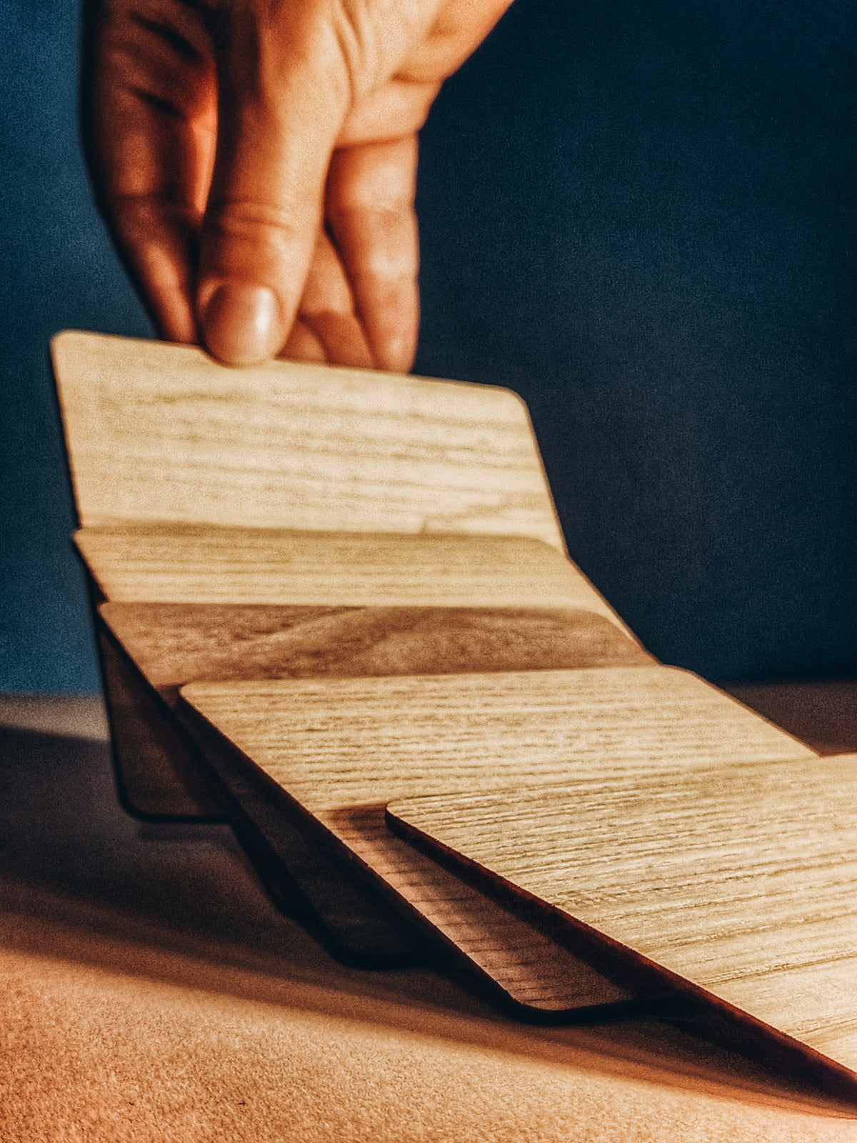 Curved natural wood veneer, close up