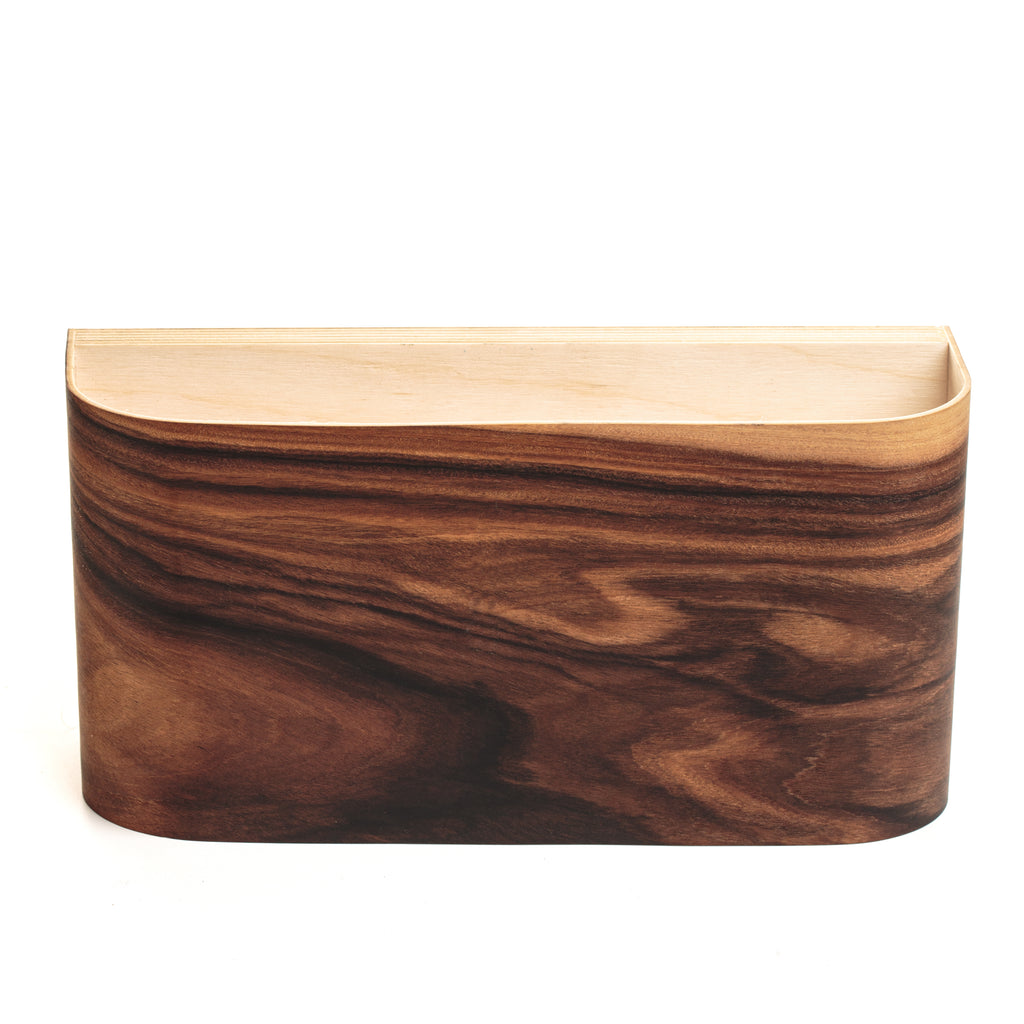Rosewood curved veneer wall lamp, side view