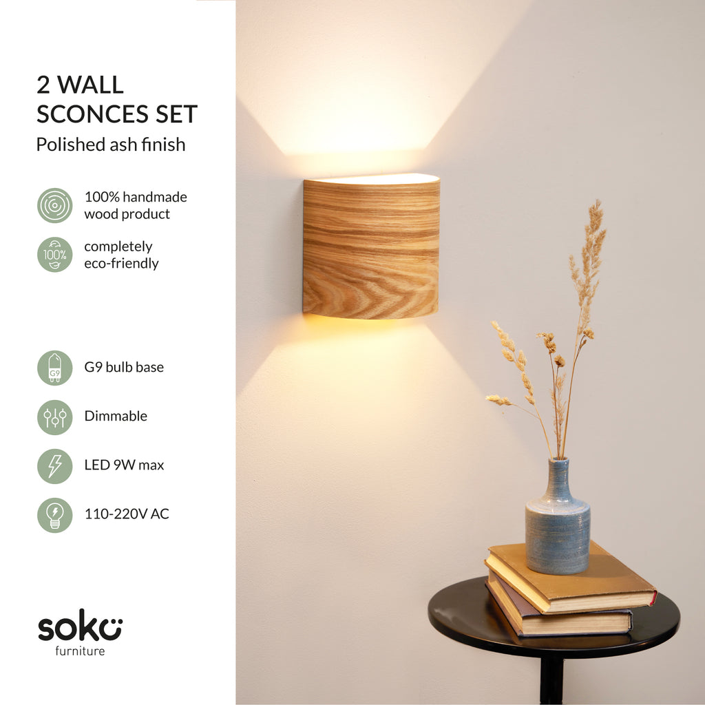 Certified ash wall sconce pair, side view
