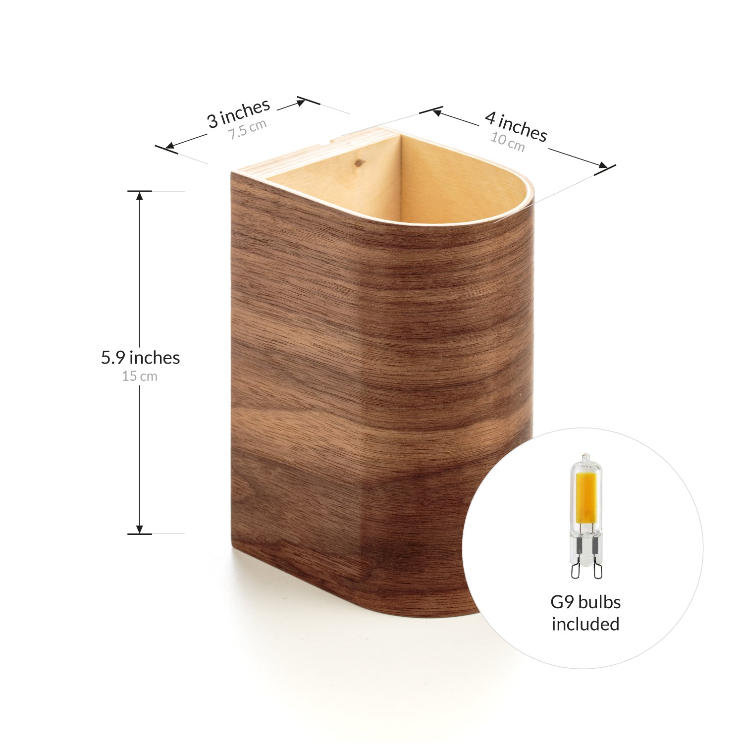 Black walnut mid-century wall lamp, side view