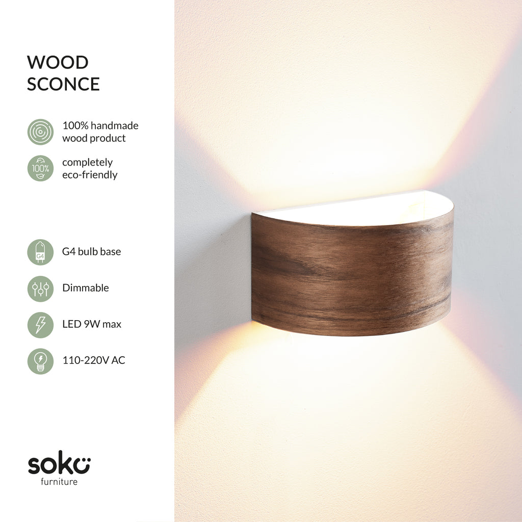 Walnut 3-light wood wall lamp with warm glow