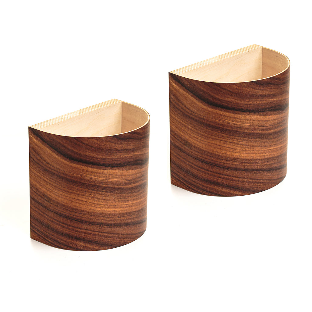 Matching rosewood wall sconces, front view