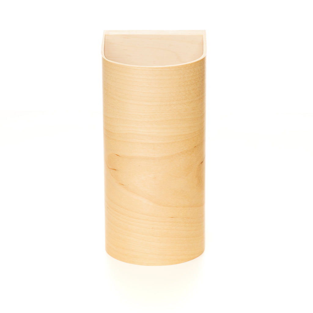 Light birch curved plywood wall lamp, side view