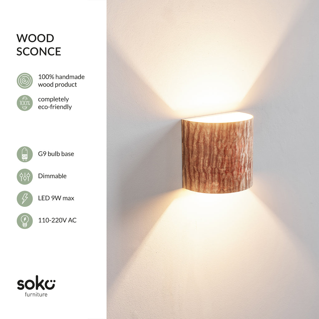 Handmade Japanese ash wall sconce, front view