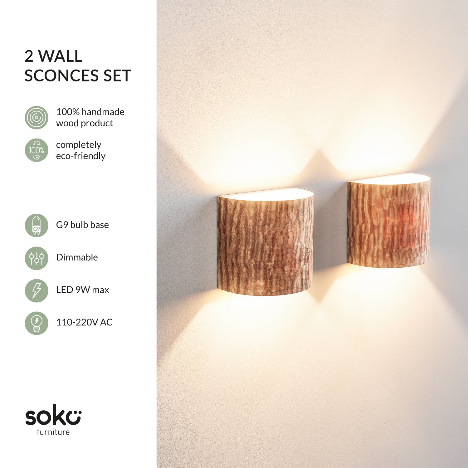 Japanese ash sconce pair close-up