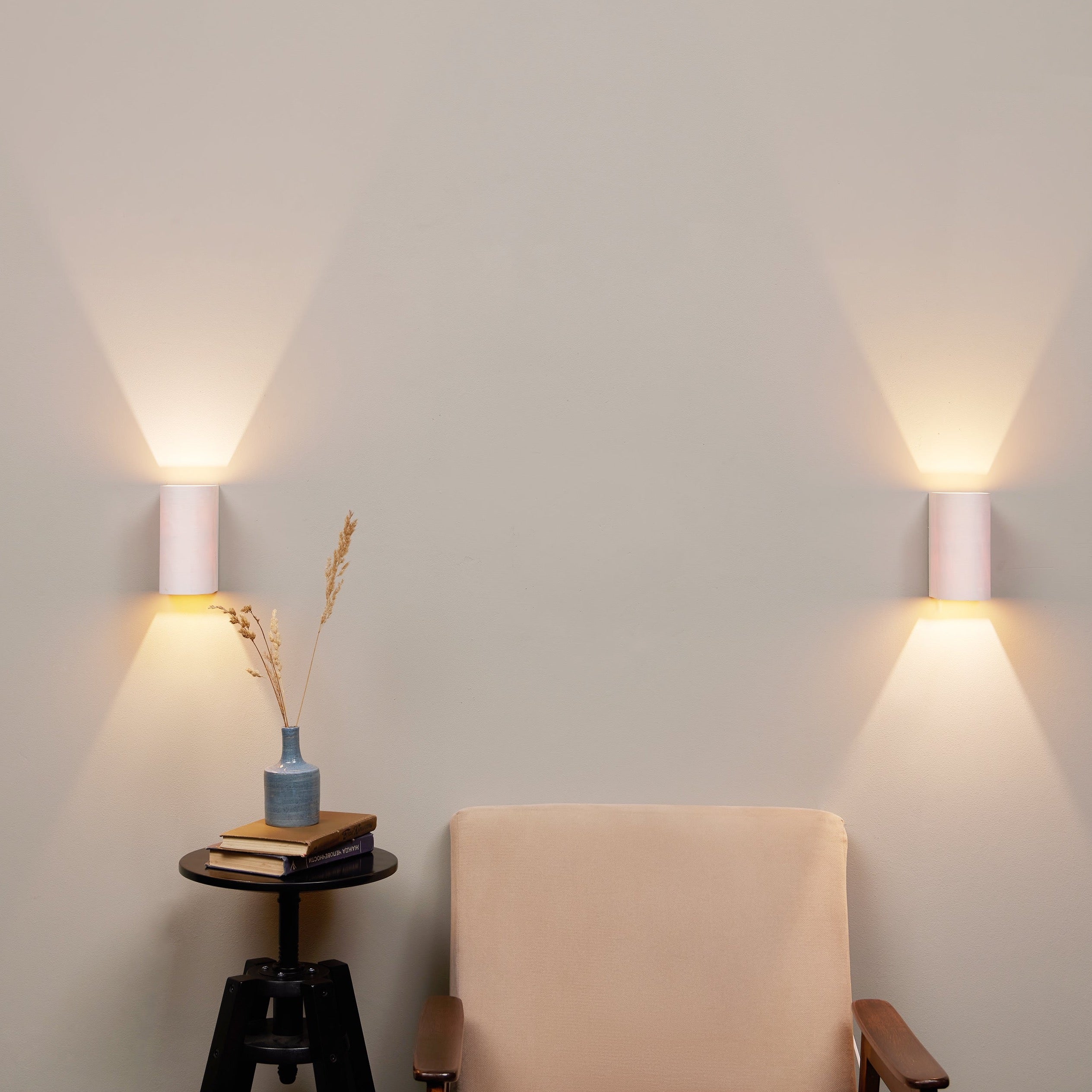 Set of 2 sycamore hallway wall sconces on a wall