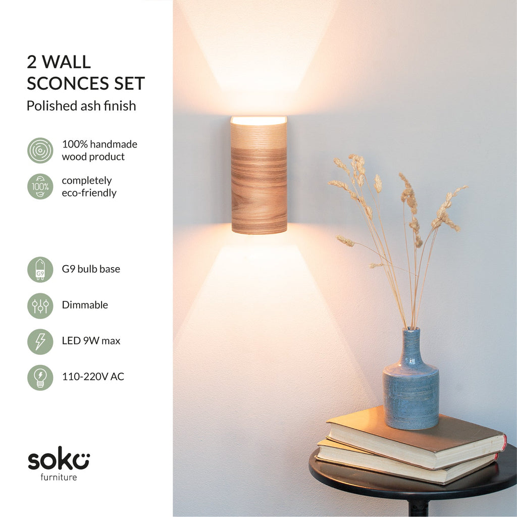 Ash sconce pair close-up