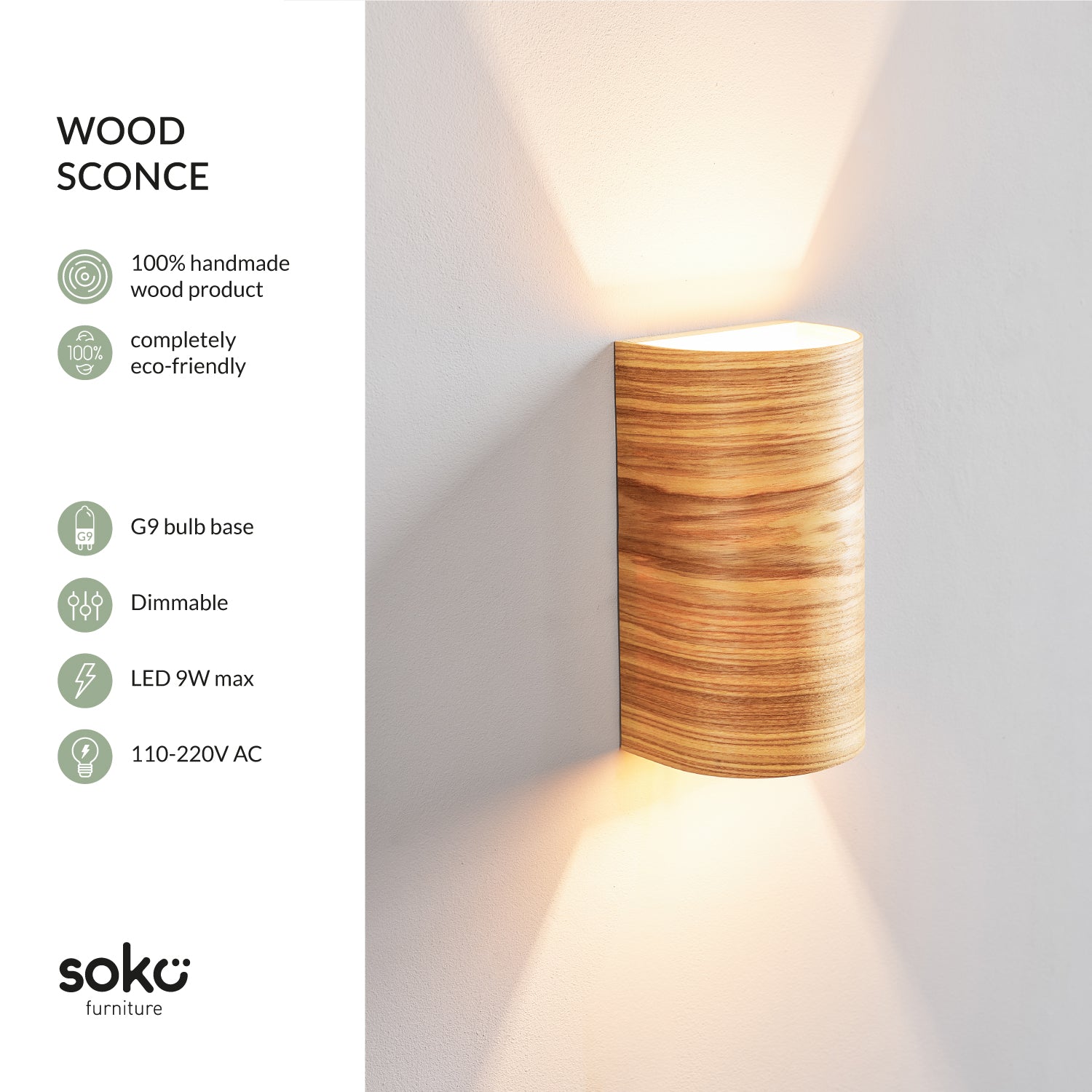 Large UL listed ash wall lamp, side view