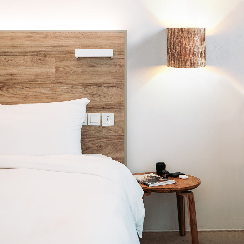 Japanese ash square wall lamp, side view