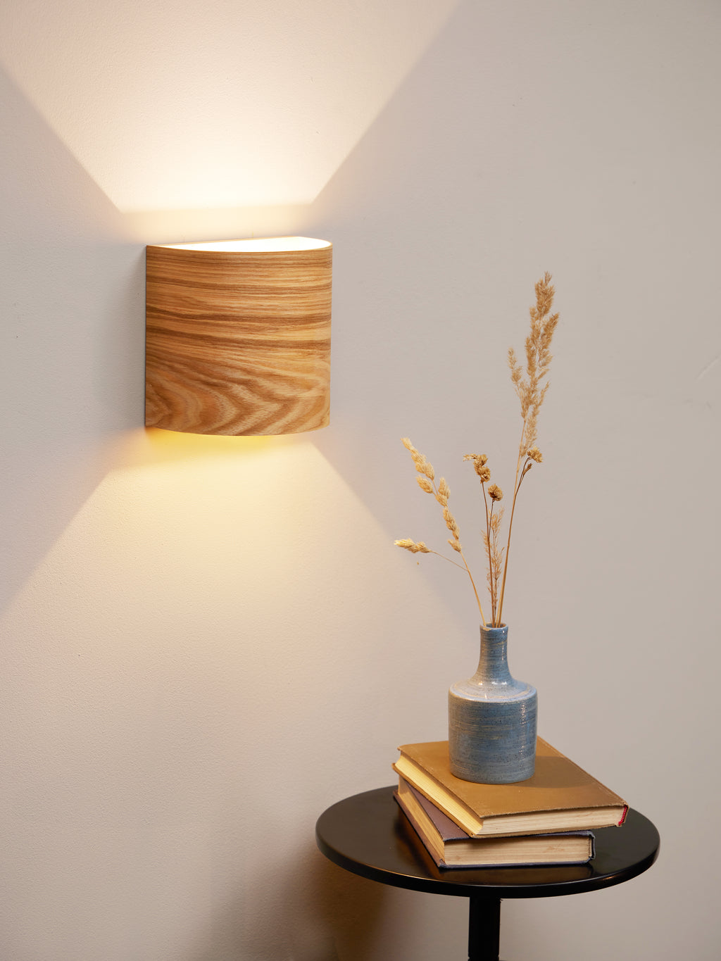 Handmade square ash wall sconce, front view