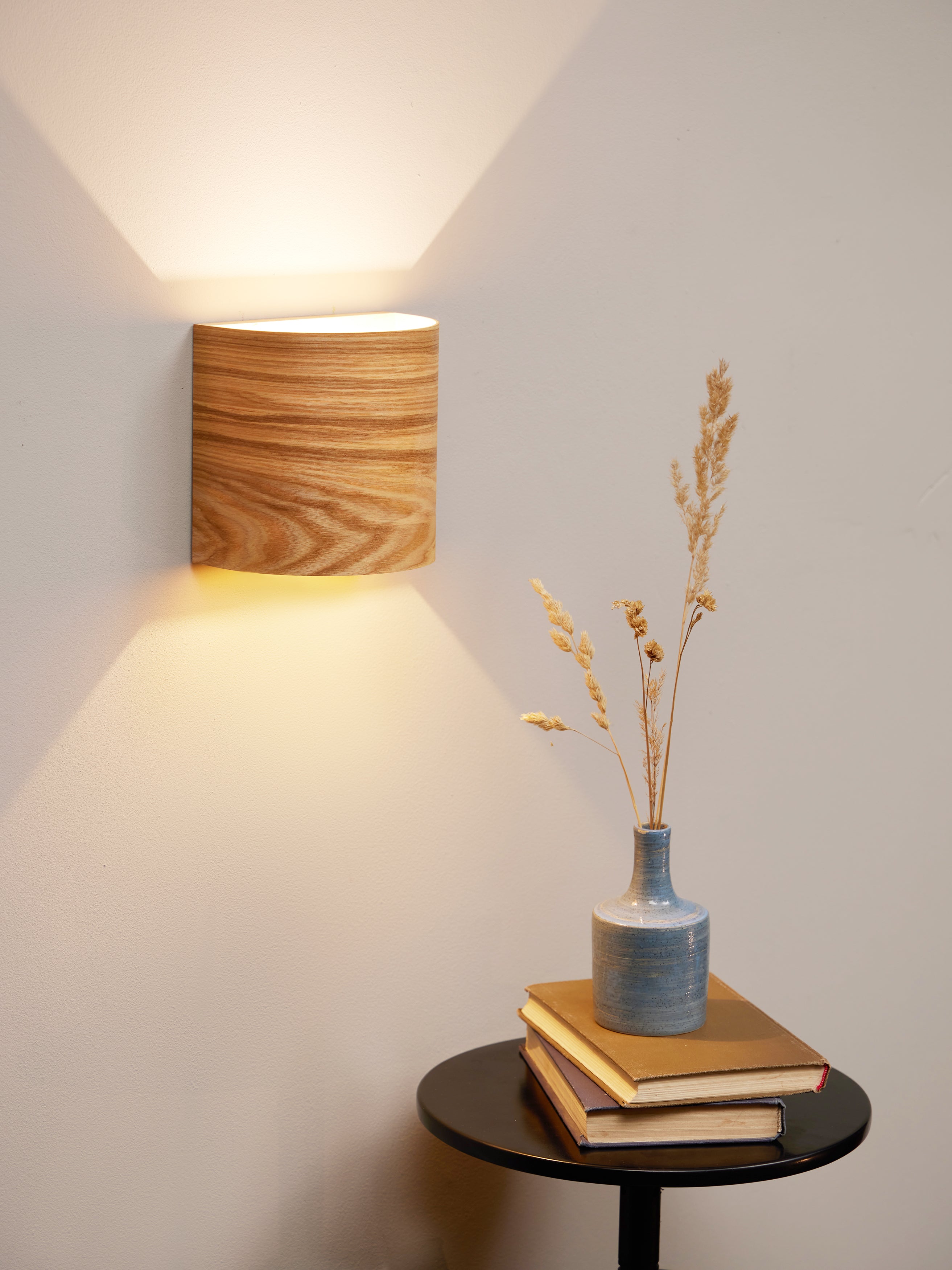 Handmade square ash wall sconce, front view