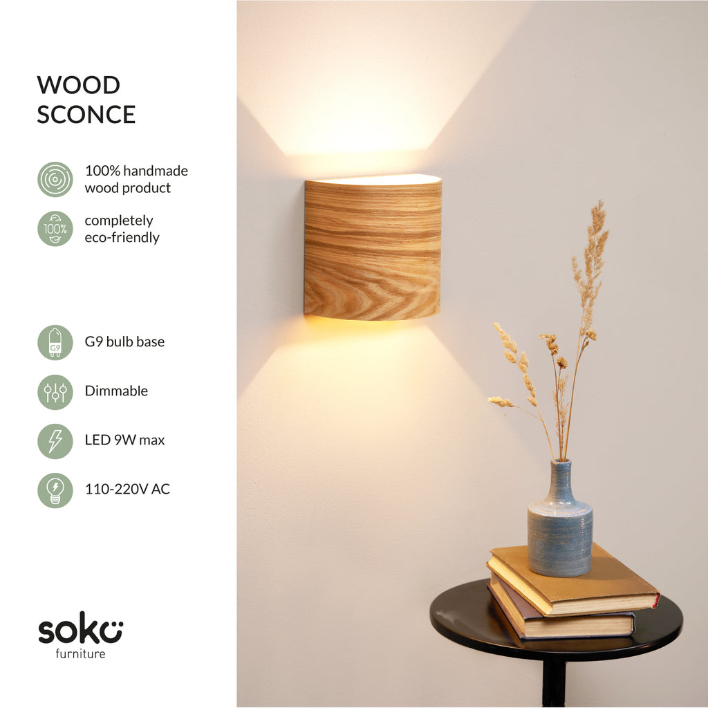 Square ash wall sconce close-up