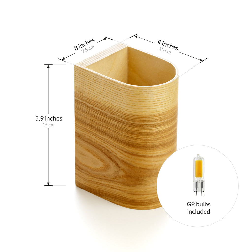 Minimalist ash wall sconce pair, side view