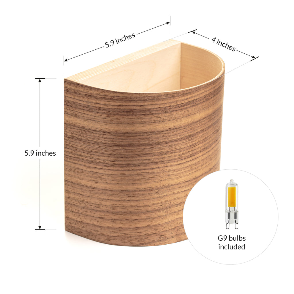 Walnut hallway wall lamp, side view
