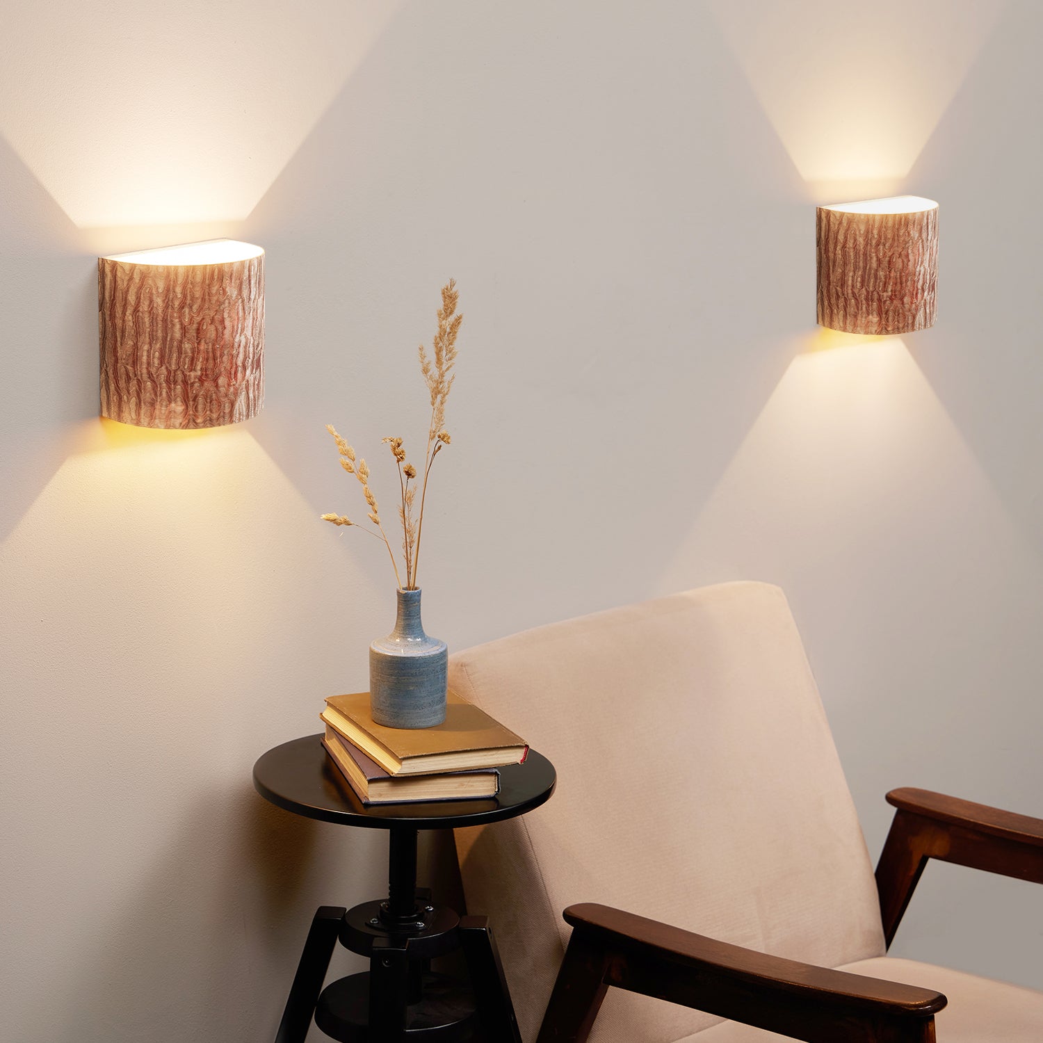 Set of 2 Japanese ash wall sconces on a wall