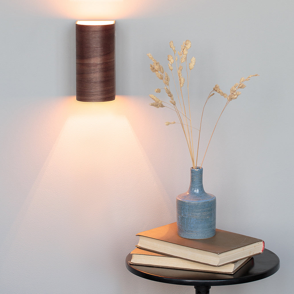 Wood wall fixture pair, angle view