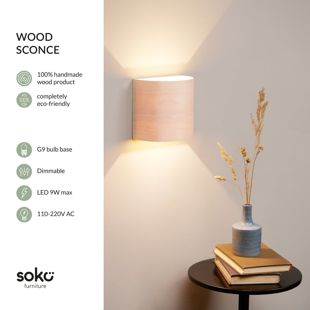 UL listed birch wall sconce close-up