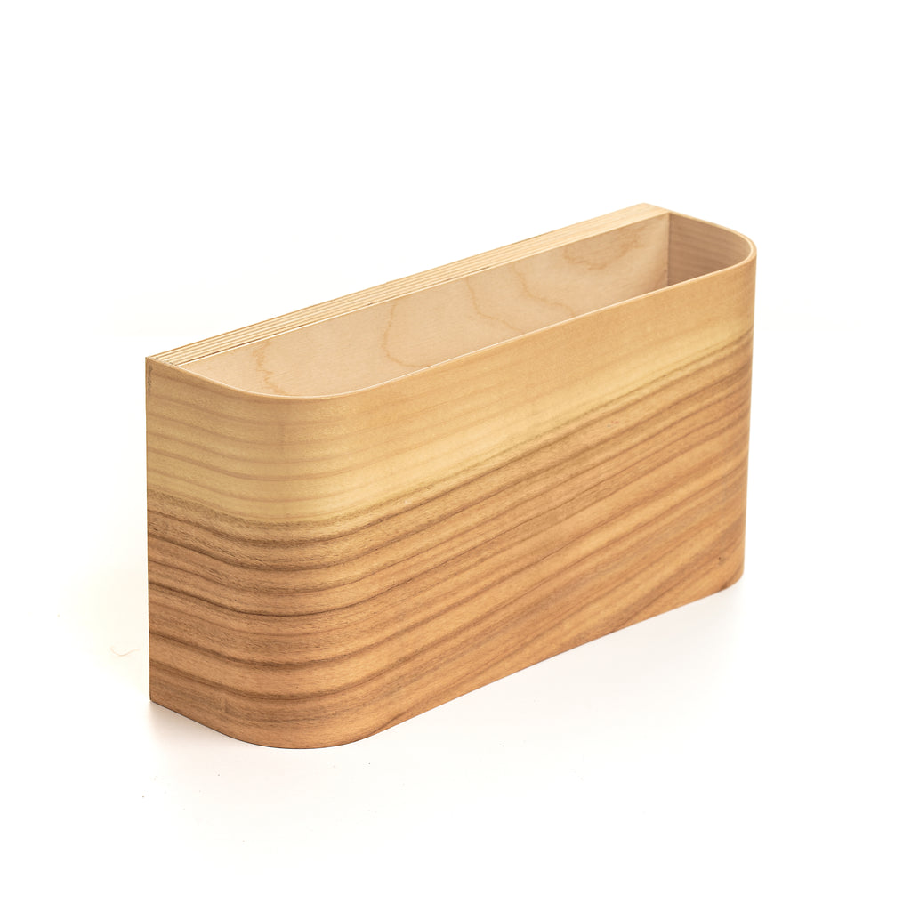 Cherry curved veneer wall lamp, side view