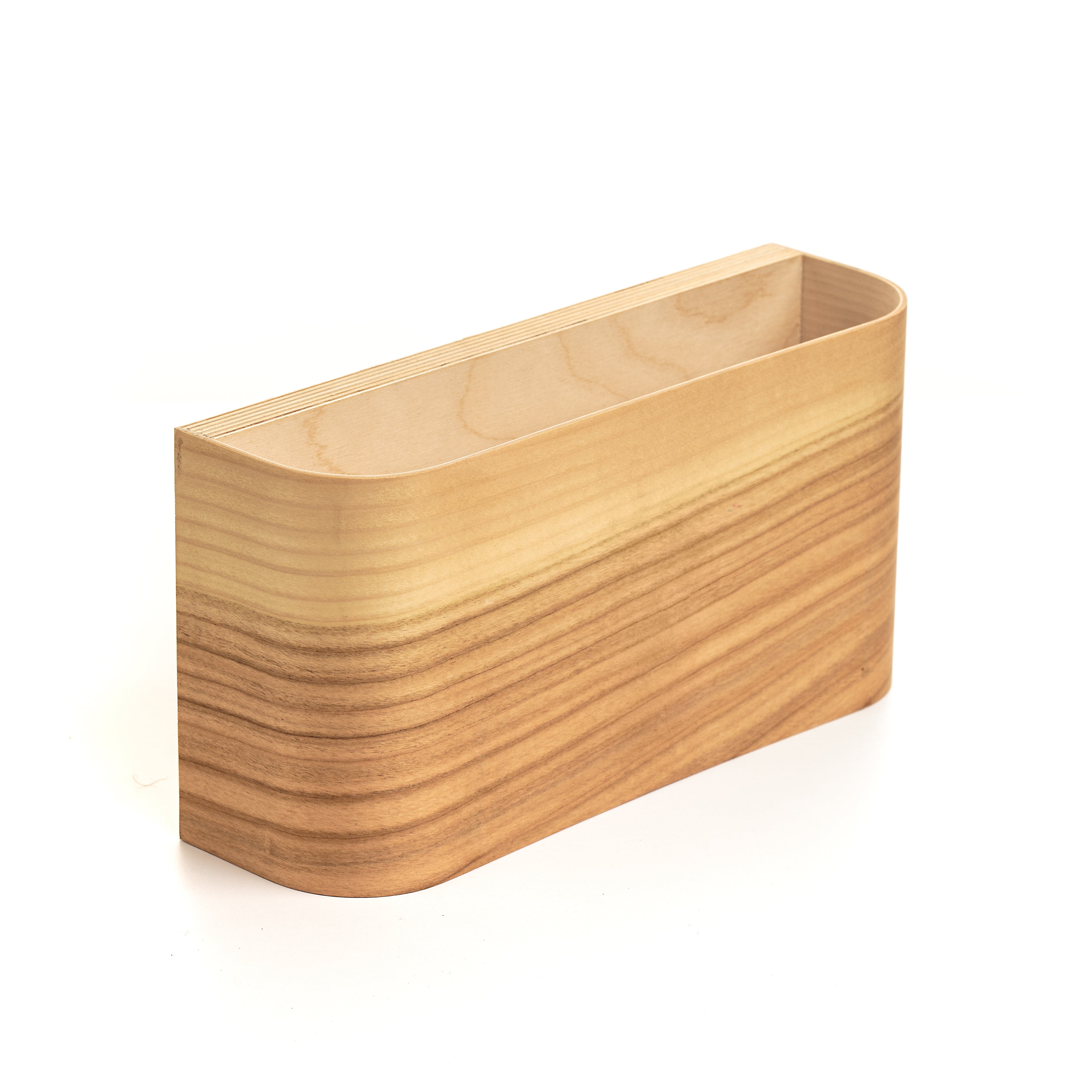 Cherry curved veneer wall lamp, side view