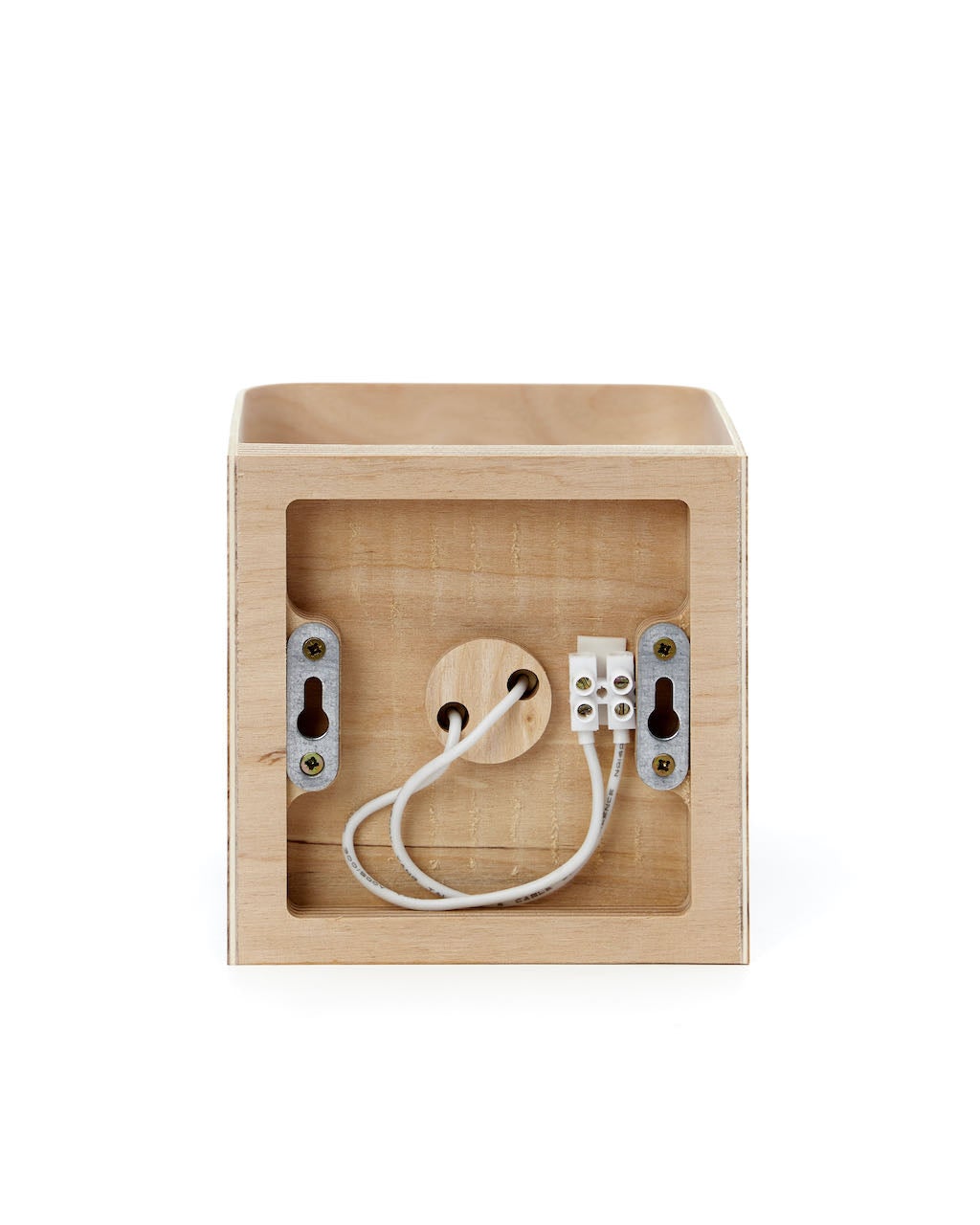 Matching birch bedside reading lights, front view