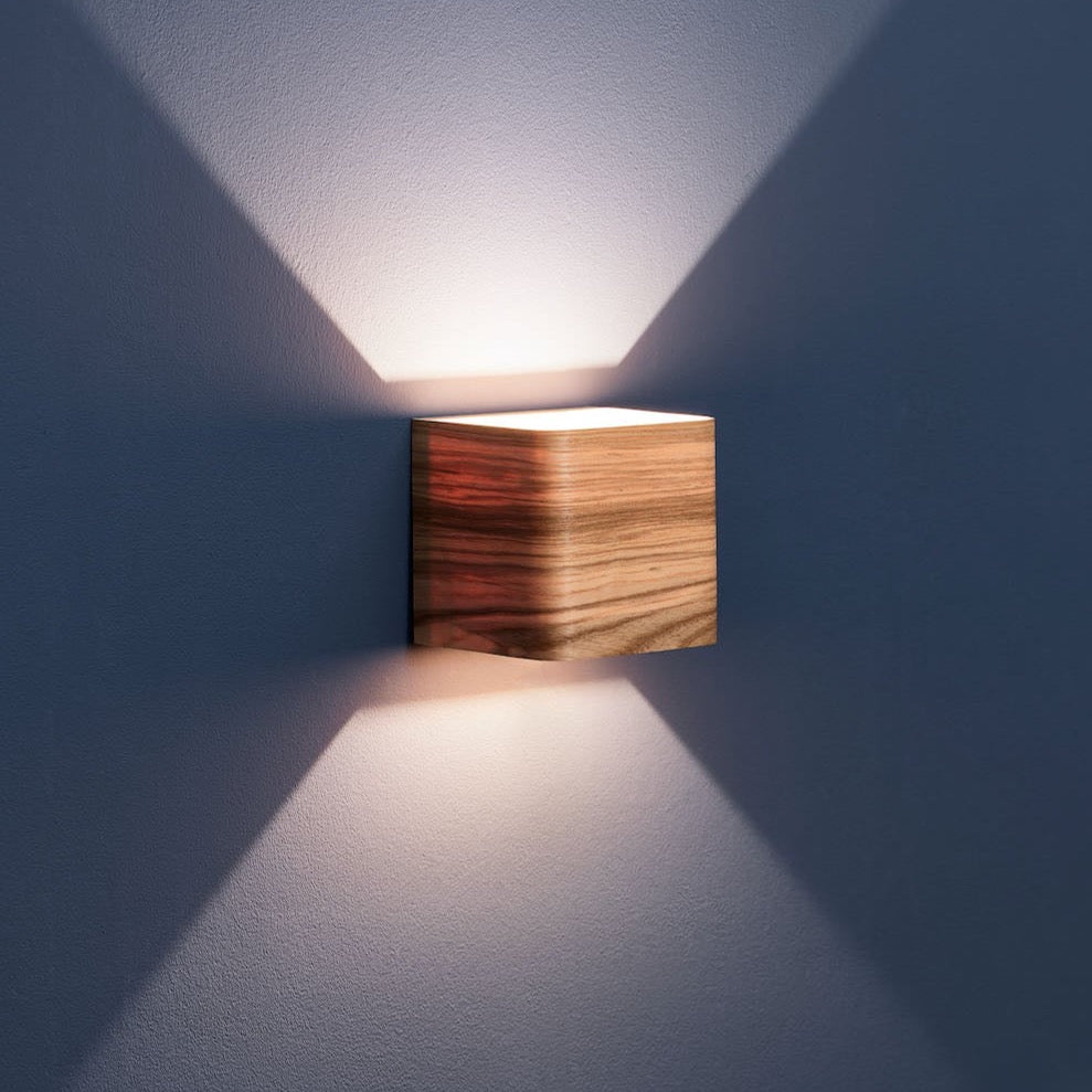 Compact Ash Wall Sconce – Small 10cm Cube Wood Wall Lamp