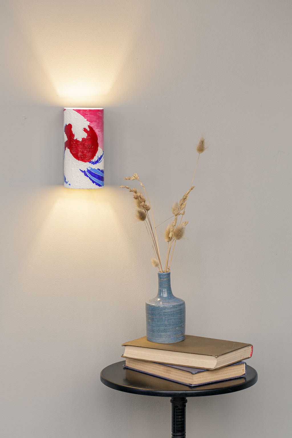 Boho painted wall lamp, side view