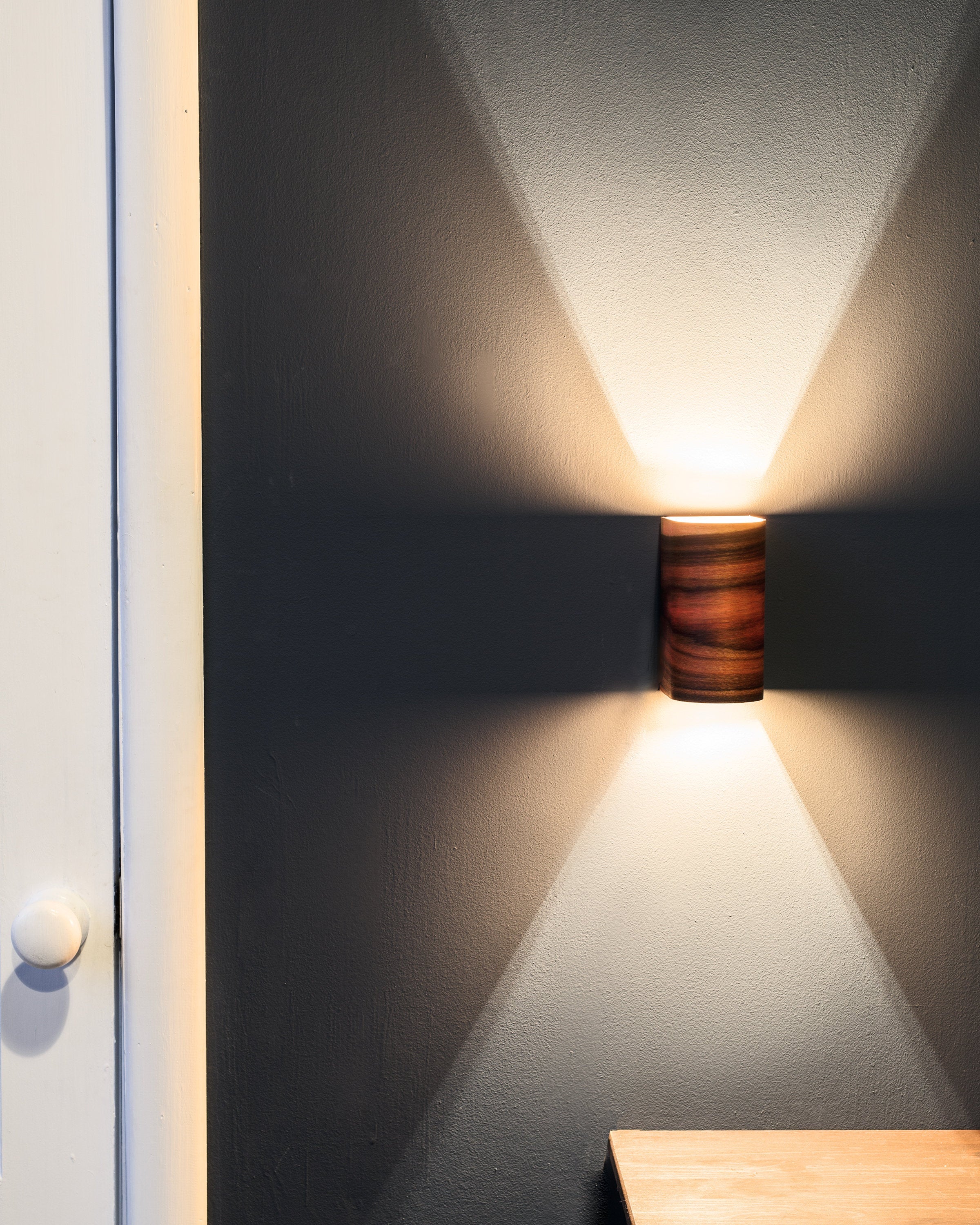 Rosewood wood wall sconce, alternate view