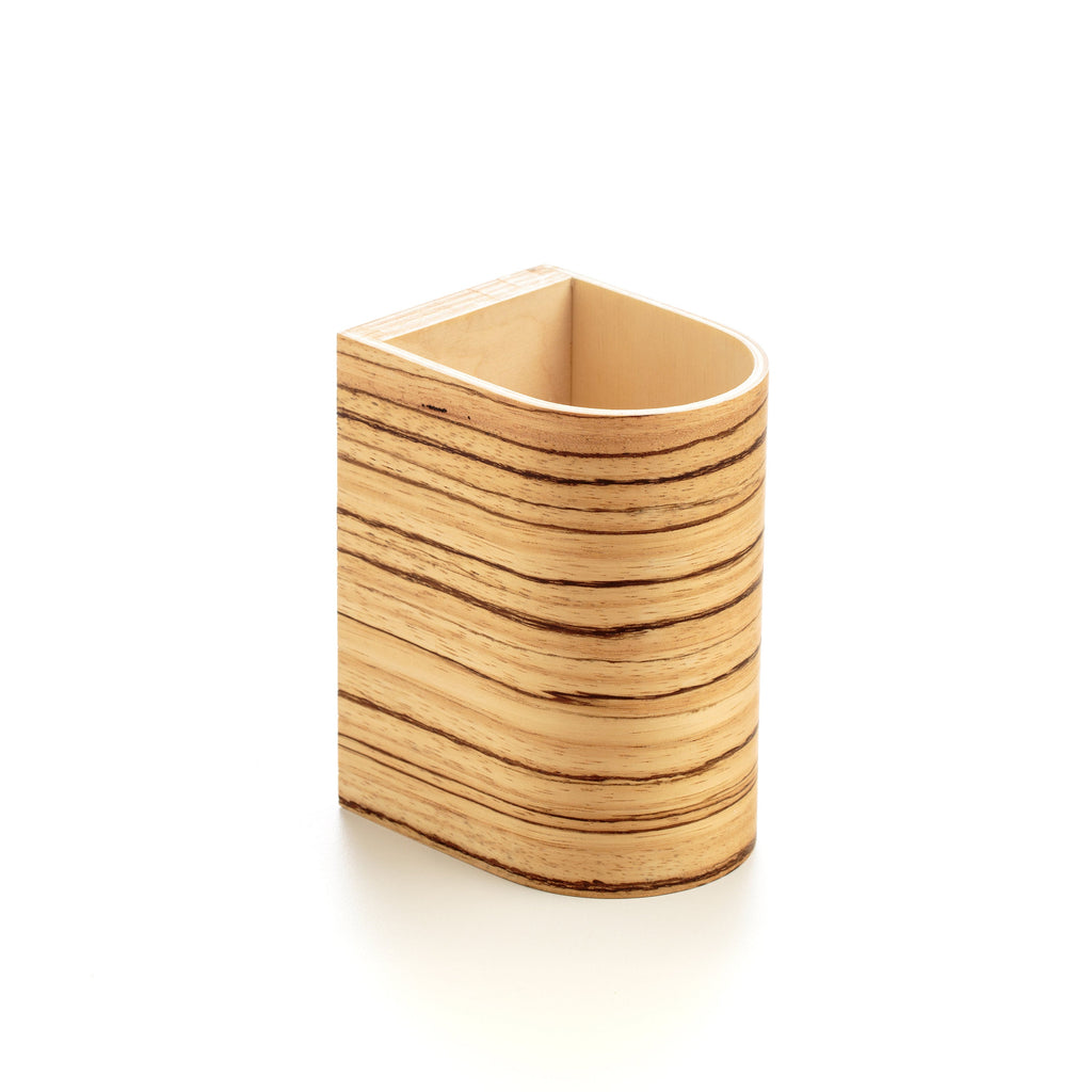 Zebrano striped-grain wall lamp, side view
