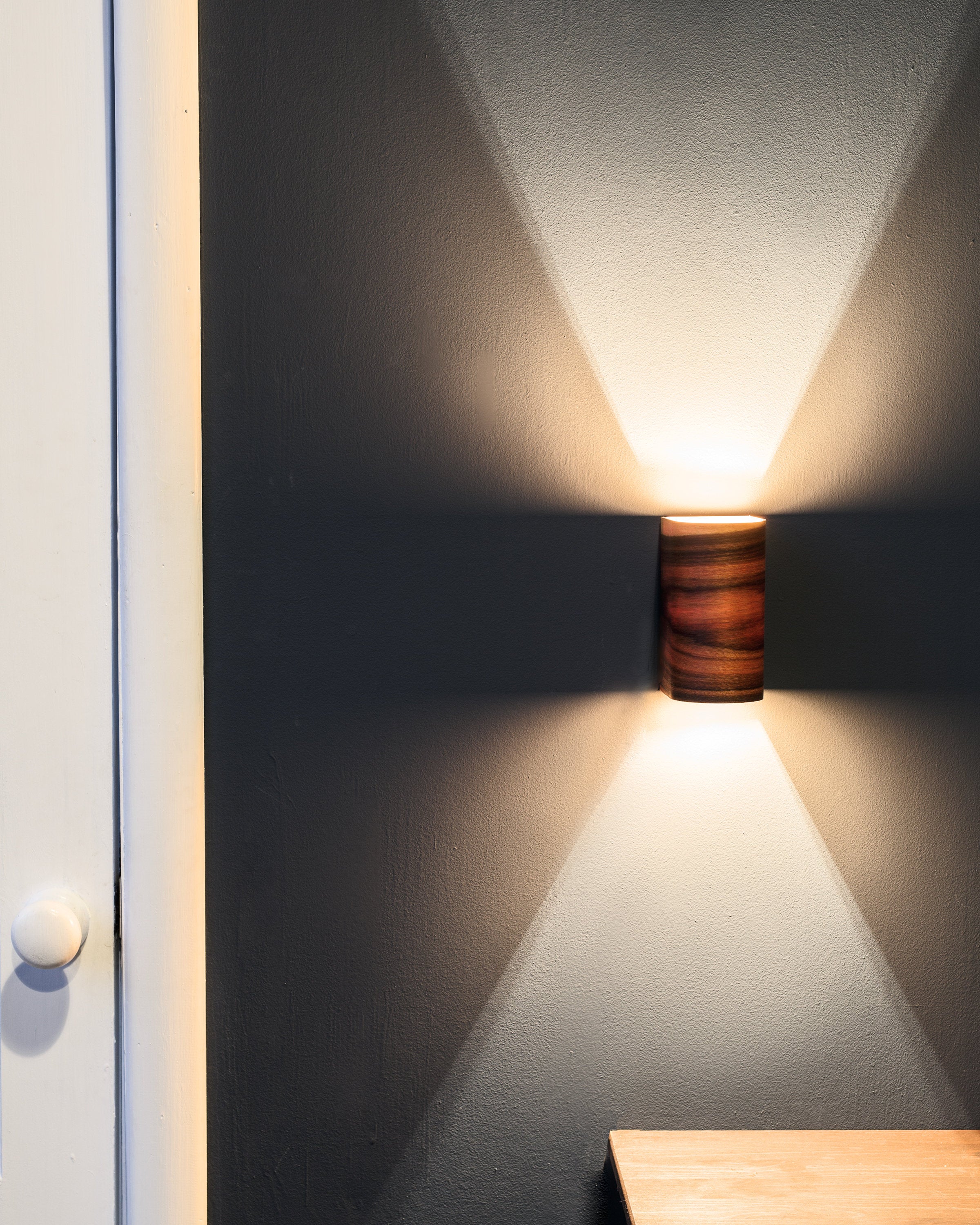 Light rosewood wood wall sconce, alternate view