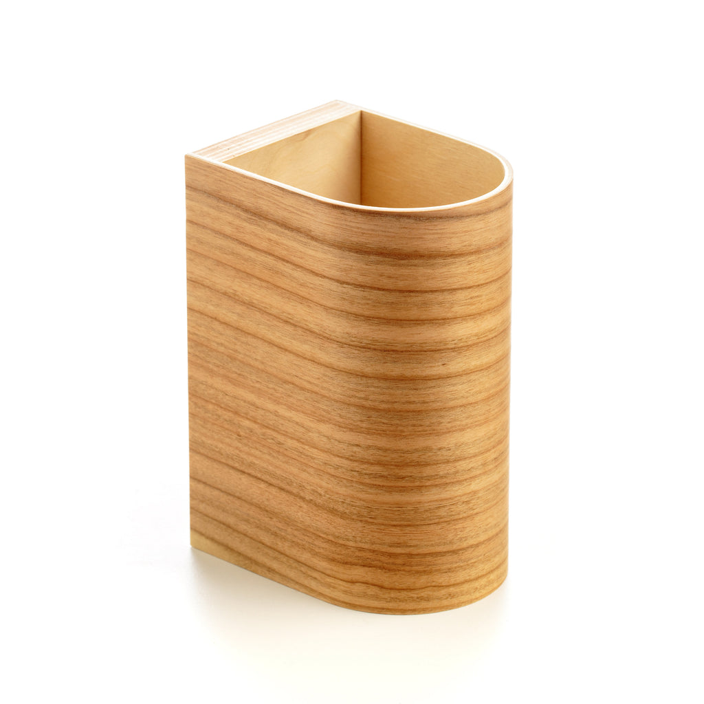 Curved plywood cherry wood wall lamp side view