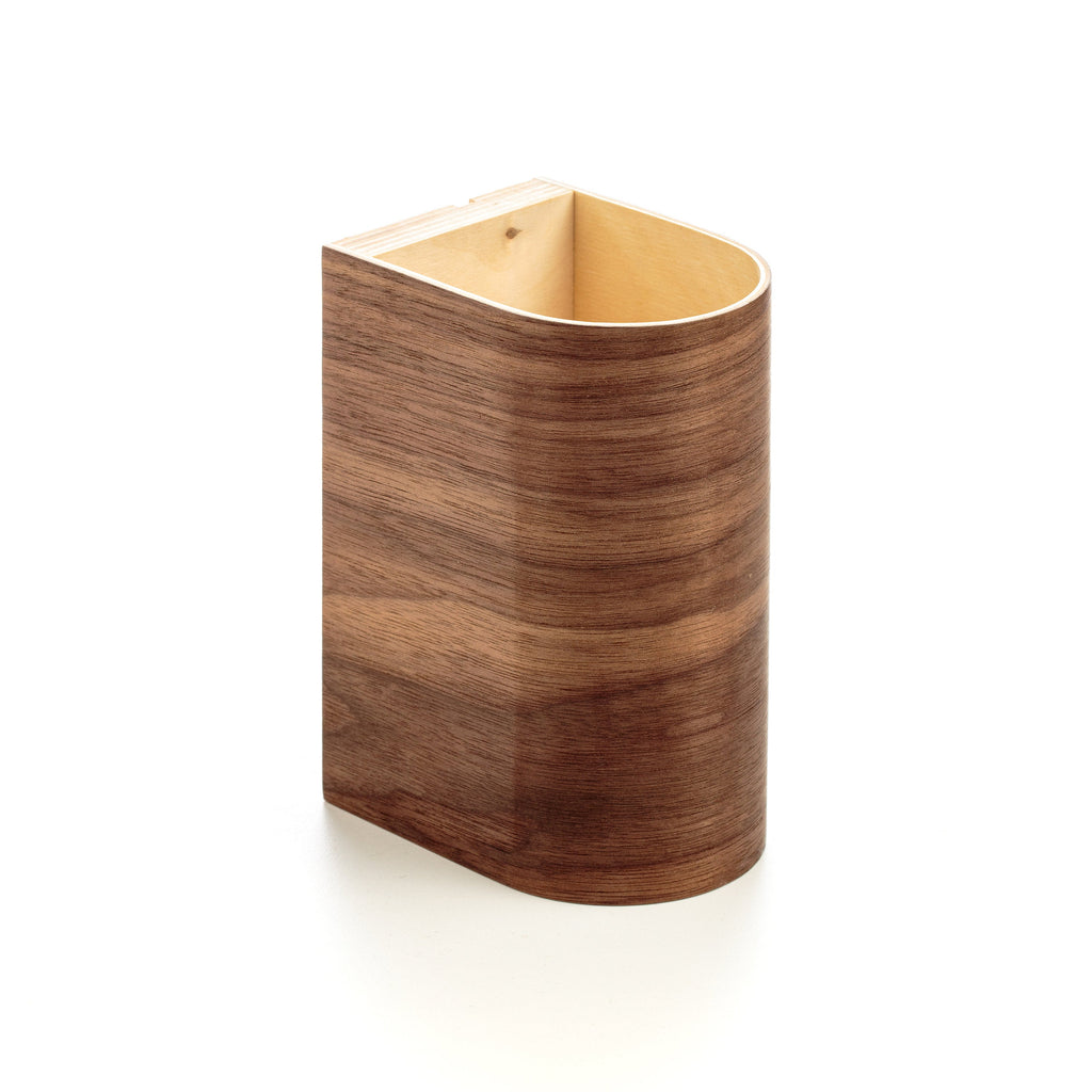 Black walnut wood wall lamp with warm LED glow