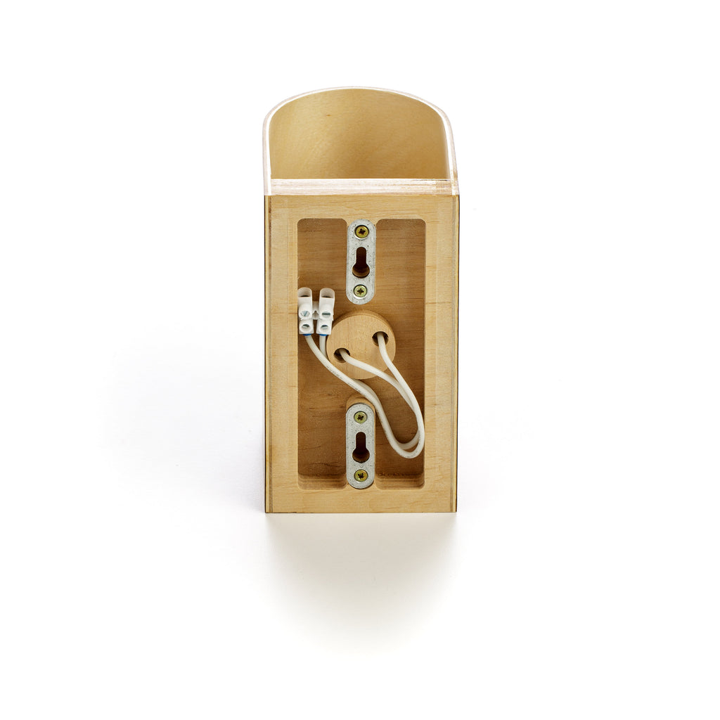 Rosewood wood wall sconce, lit