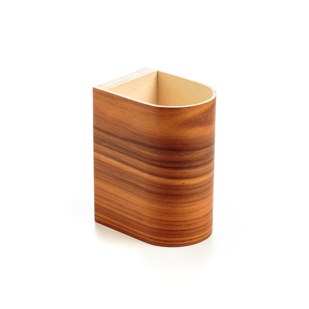 Light rosewood curved plywood bedside wall lamp, side view